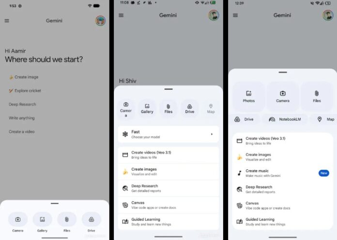 So sánh giao diện Gemini trong ứng dụng Google hiện tại, sắp ra mắt phiên bản cũ và sắp ra mắt phiên bản mới (Ảnh: Internet)