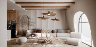 Nội thất thấp và mềm mại Đồ nội thất sát sàn khiến trọng tâm thị giác gần mặt đất hơn, từ đó giúp không gian trở nên ấm áp hơn ngay cả khi trần nhà cao