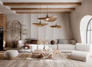 Nội thất thấp và mềm mại Đồ nội thất sát sàn khiến trọng tâm thị giác gần mặt đất hơn, từ đó giúp không gian trở nên ấm áp hơn ngay cả khi trần nhà cao