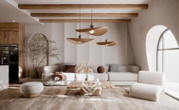 Nội thất thấp và mềm mại Đồ nội thất sát sàn khiến trọng tâm thị giác gần mặt đất hơn, từ đó giúp không gian trở nên ấm áp hơn ngay cả khi trần nhà cao