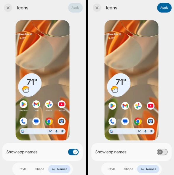 Nhãn ứng dụng trong Android 17 (Ảnh: Internet)