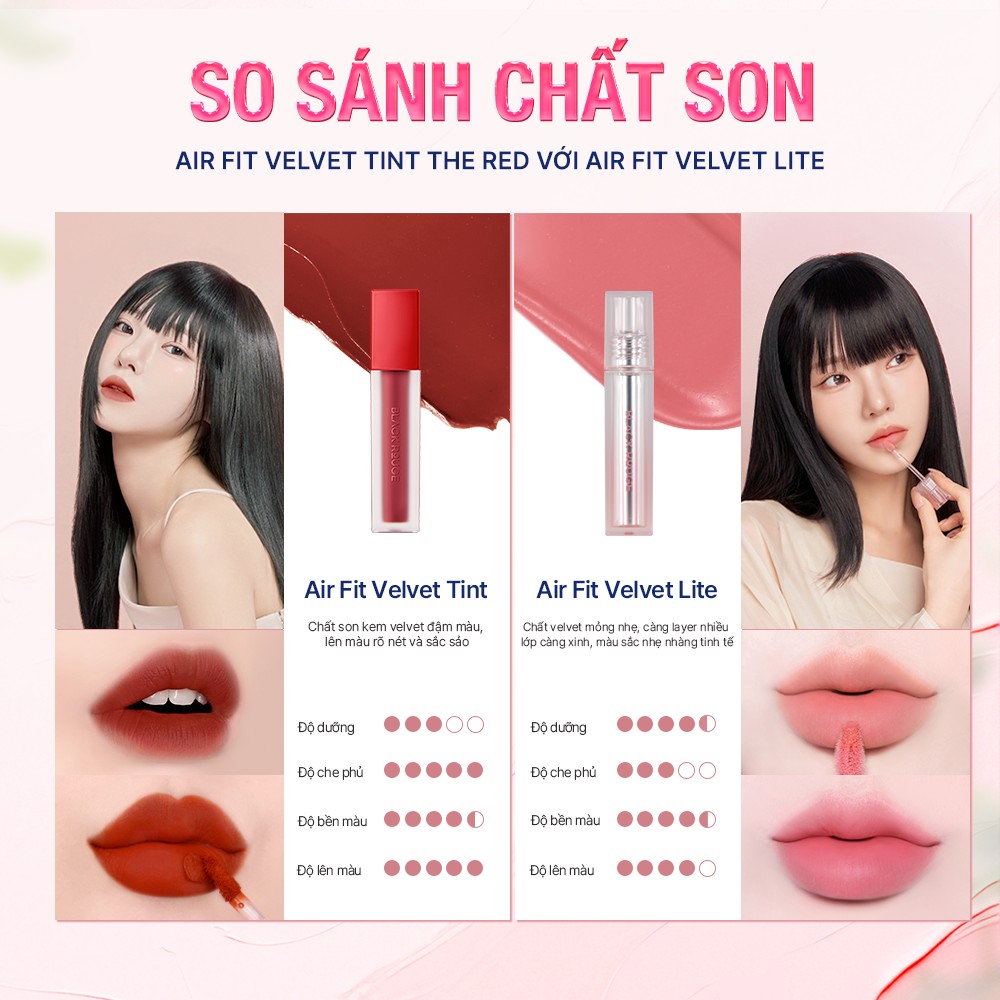 Air Fit Velvet Tint (bản truyền thống) và Air Fit Velvet Lite (bản mới)