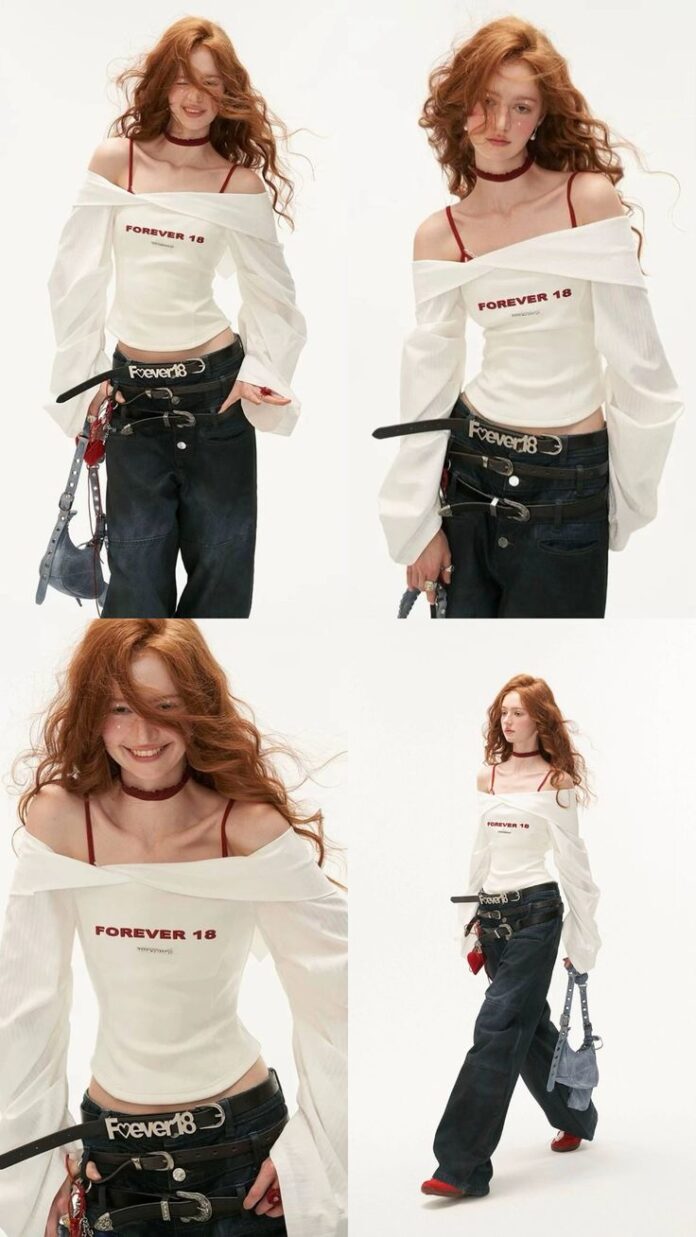 Áo trễ vai + Quần ống rộng