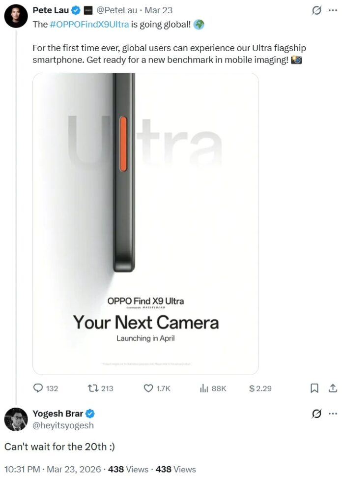 Xác nhận việc ra mắt toàn cầu của điện thoại OPPO Find X9 Ultra (Ảnh: Internet)