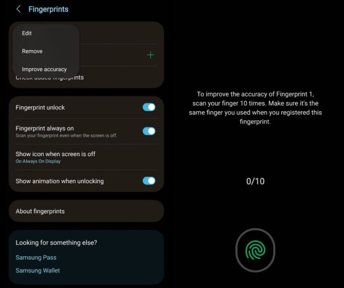 Tính năng cải thiện độ chính xác mở khóa bằng vân tay trên điện thoại Galaxy S26 (Ảnh: Internet)