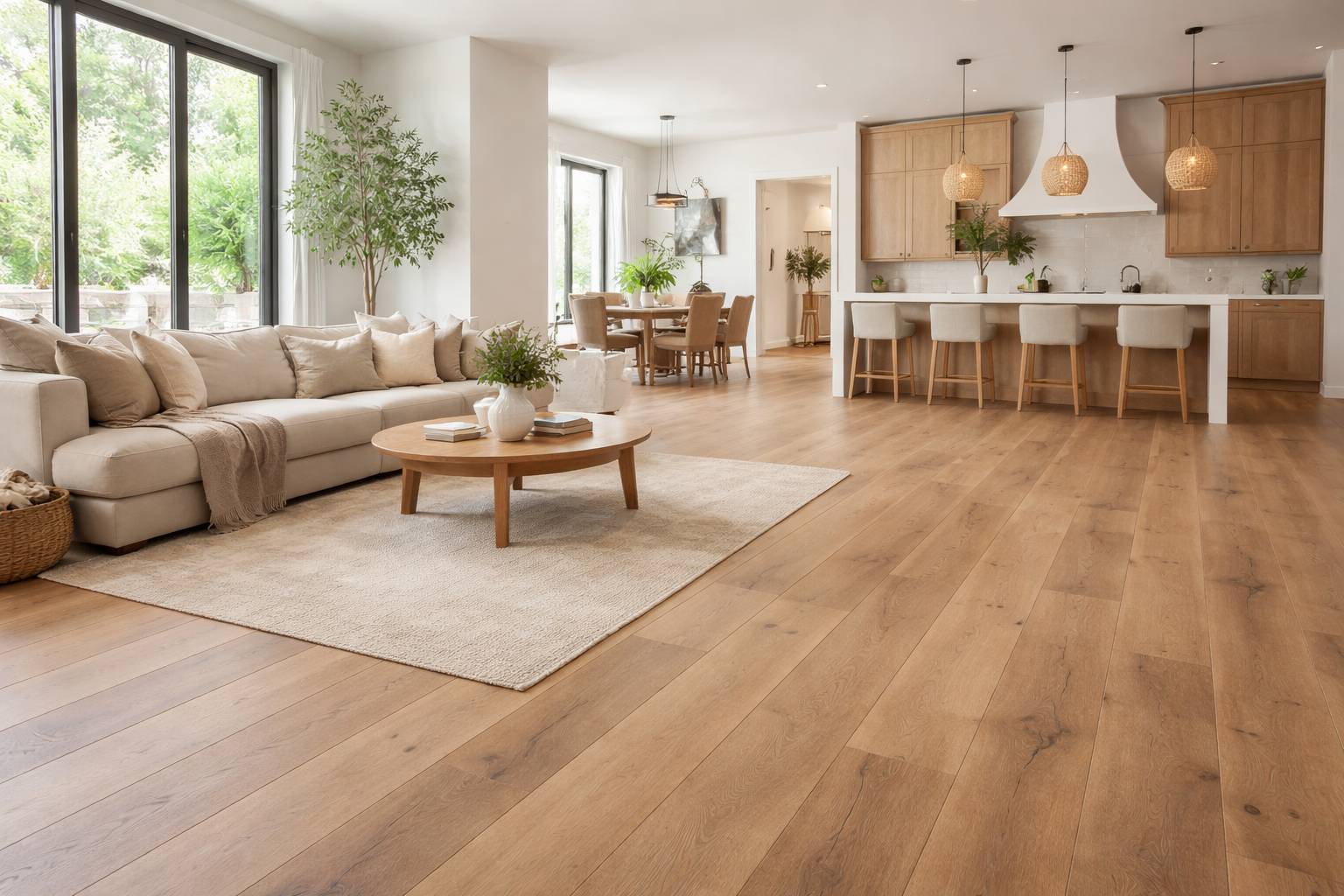 Một trong những cách đơn giản nhất để khiến căn phòng trông cao cấp hơn chính là sử dụng ván sàn bản rộng