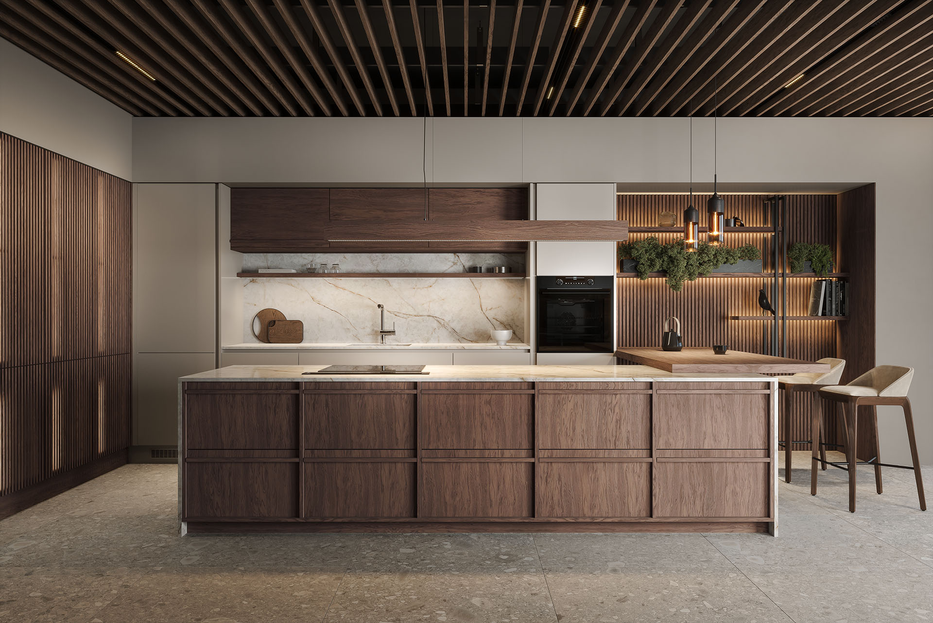 Sắc nâu xám và nâu đậm ấm áp