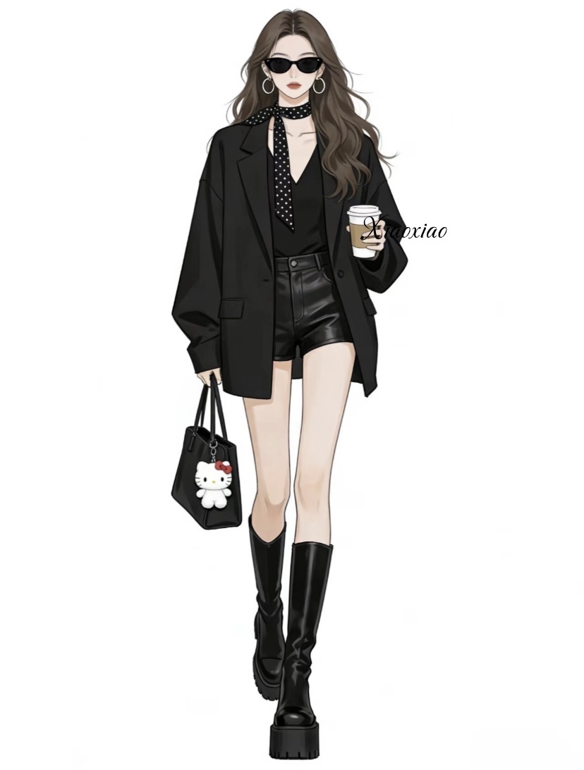 Áo Blazer đen và quần short da