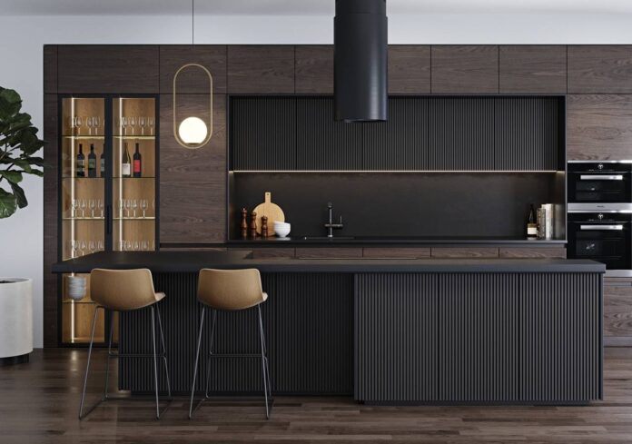 Tủ bếp gỗ tối màu