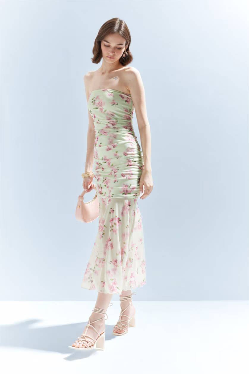 Váy midi hoa không dây