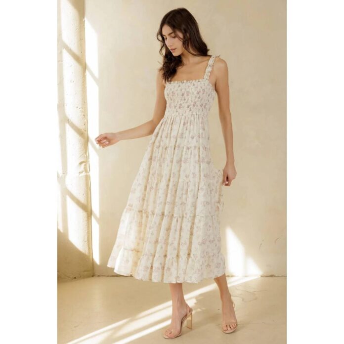 Váy midi nhún xếp ly