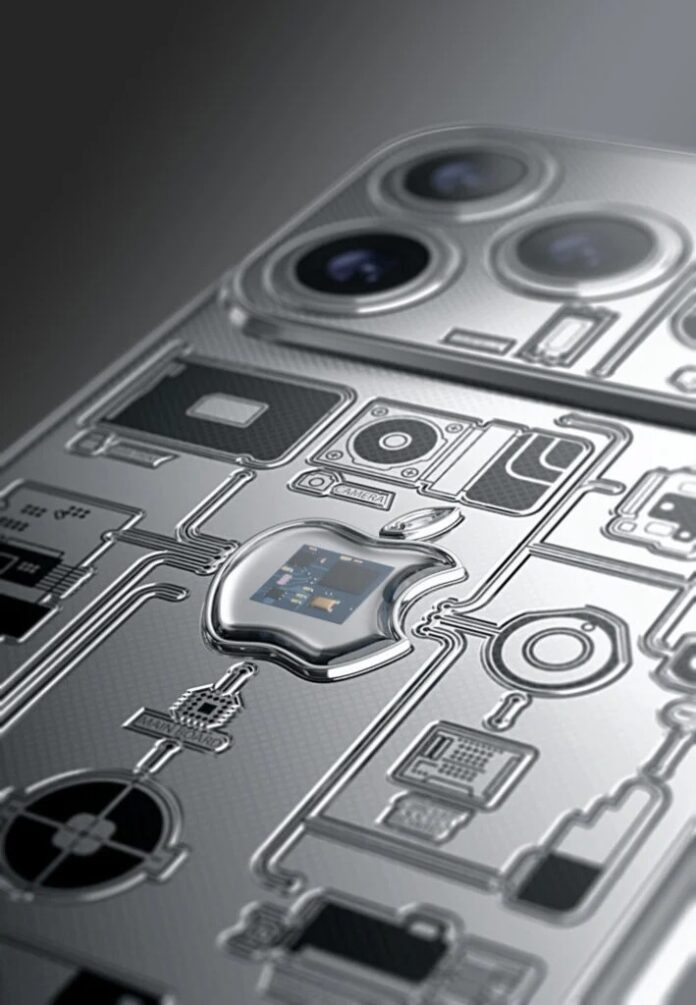 Mảnh bo mạch iPhone 2G thật được đặt trong viên nang hình logo Apple, trở thành điểm nhấn trung tâm ở mặt lưng (Ảnh: Internet) Mảnh bo mạch iPhone 2G thật được đặt trong viên nang hình logo Apple, trở thành điểm nhấn trung tâm ở mặt lưng (Ảnh: Internet)