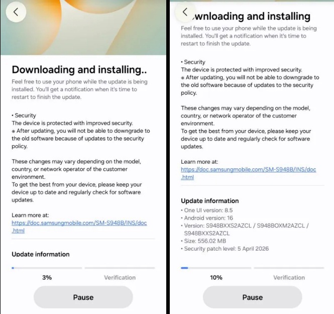 Bản cập nhật bảo mật tháng 4 năm 2026 cho điện thoại Galaxy S26 Ultra (Ảnh: Internet)