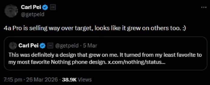 Carl Pei nói về doanh số điện thoại Nothing Phone 4a Pro (Ảnh: Internet)