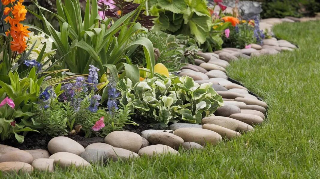 Viền vườn bằng đá cuội