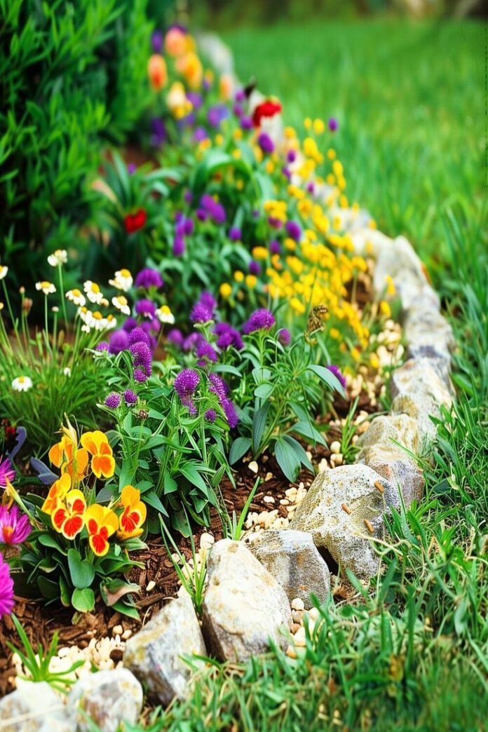 Viền vườn bằng đá, sỏi tự nhiên