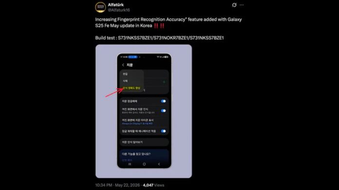 Bài đăng về điện thoại Galaxy S25 FE được cập nhật tính năng mới (Ảnh: Internet)