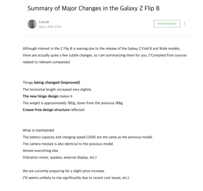Tiết lộ các thay đổi của điện thoại màn hình gập Galaxy Z Flip 8 (Ảnh: Internet)