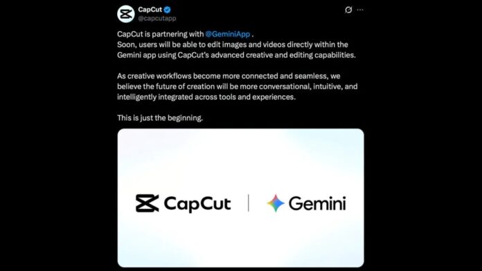 Bài đăng trên Twitter của CapCut thông báo tích hợp với Gemini của Google (Ảnh: Internet)