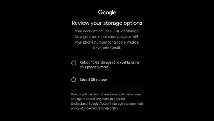 Thông báo của Google về việc thay đổi dung lượng lưu trữ khi đăng ký tài khoản Gmail (Ảnh: Internet)