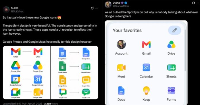 Người dùng có ý kiến trái chiều về các biểu tượng ứng dụng mới của Google đang được triển khai (Ảnh: Internet)