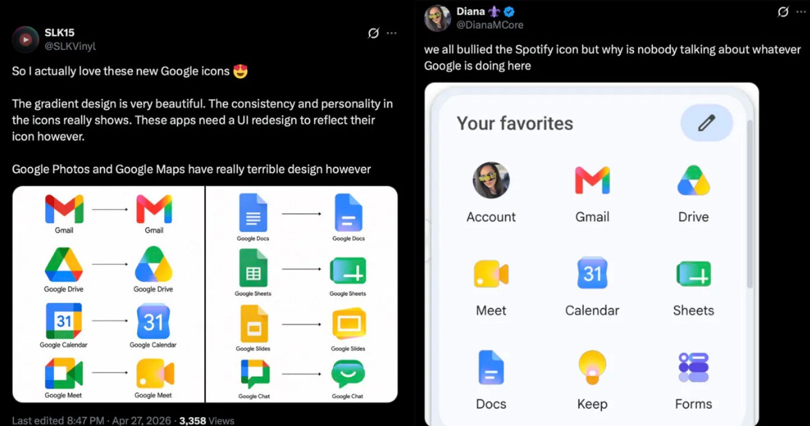 Người dùng có ý kiến trái chiều về các biểu tượng ứng dụng mới của Google đang được triển khai (Ảnh: Internet)