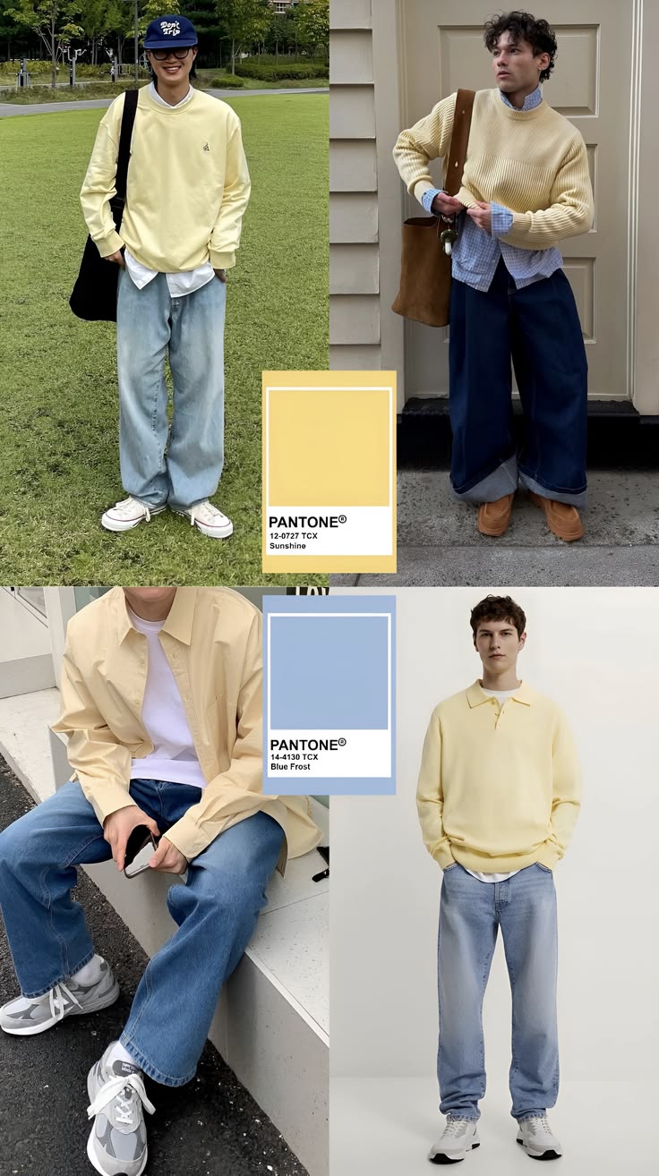 Màu vàng non kết hợp xanh jean