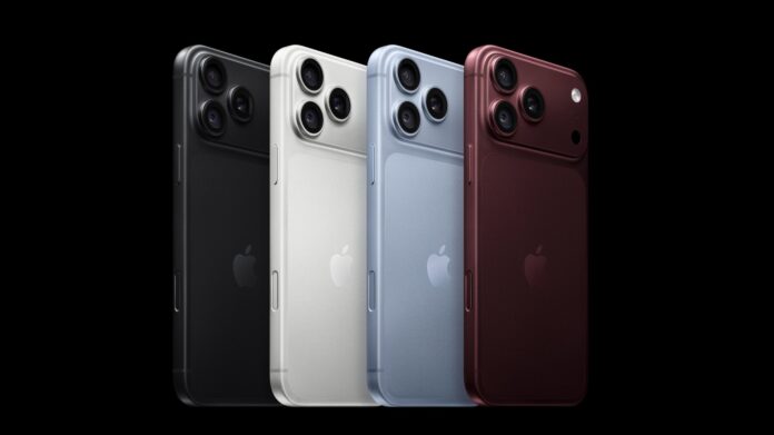 Bốn màu Đen, Bạc, Băng Thanh và Đỏ Burgundy của iPhone 18 Pro Series. Ảnh: Apple