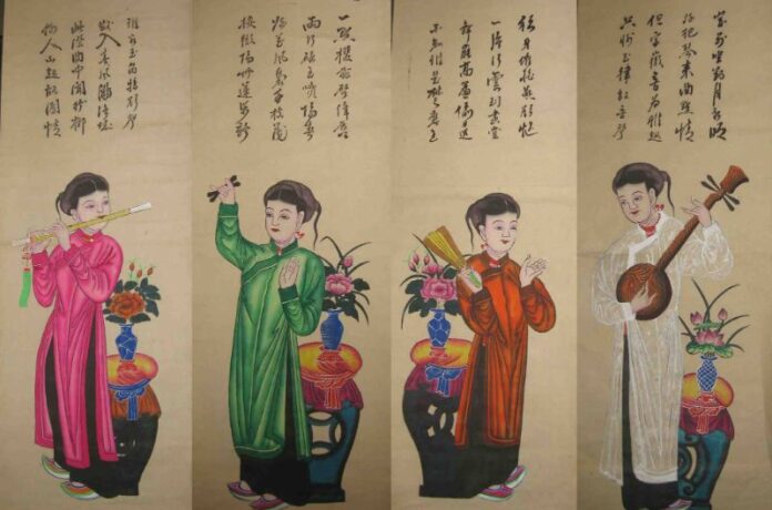Tranh dân gian Hàng Trống "Tố nữ". Nguồn: Internet